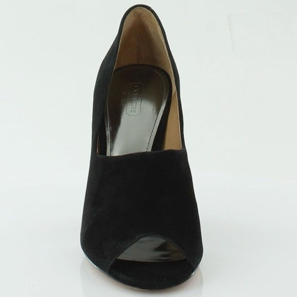 Coach women’s Roslyn Black Suede Peep Toe Heels - Picture 2 of 11